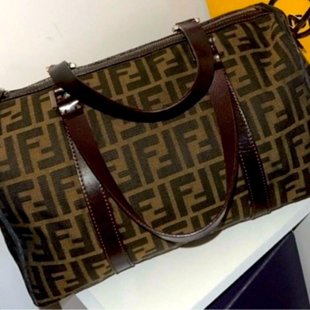 Authentic FENDI Zucca FF pattern Mini Duffle Bag Hand Bag Canvas/Leather🤎🤎EUC🤎